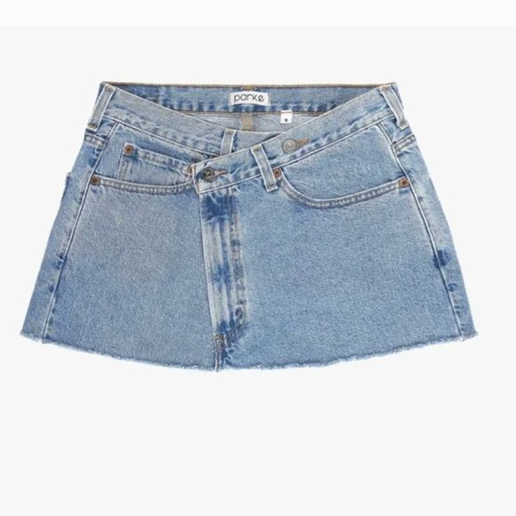 LAST CHANCE Parke Medium Wash Asymmetrical Denim Mini Skirt - Picture 2 of 2